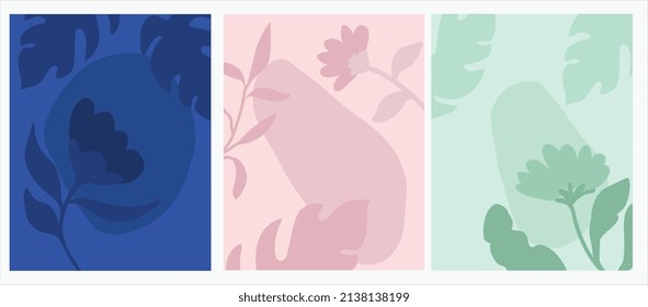 Cover set made in modern abstract leaves, minimal cover design. Colorful geometric background, vector illustration.