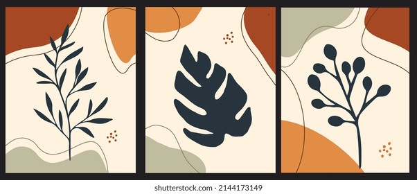 Cover set made in modern abstract leaves, minimal cover design. Colorful geometric background, vector illustration.