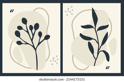 Cover set made in modern abstract leaves, minimal cover design. Colorful geometric background, vector illustration.