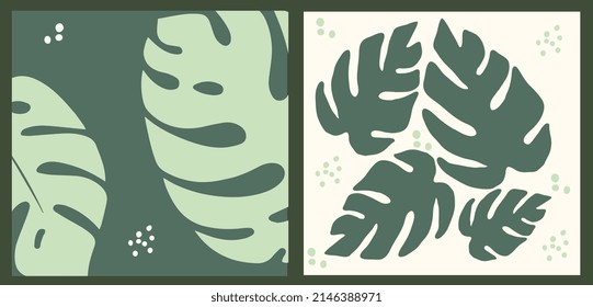 Cover set made in modern abstract leaves, minimal cover design. Colorful geometric background, vector illustration.
