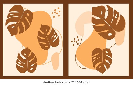 Cover set made in modern abstract leaves, minimal cover design. Colorful geometric background, vector illustration.