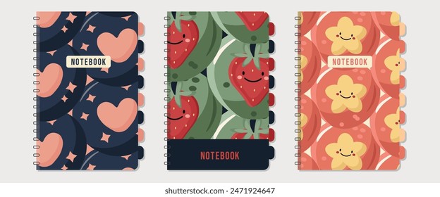 Cover set, notebook, planner, binder, diary, Stationery. Cover design Vector illustration