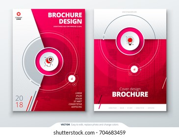 Cover set. Red template for brochure, banner, plackard, poster, report, catalog, magazine, flyer etc. Modern circle shape abstract background. Creative brochure vector concept