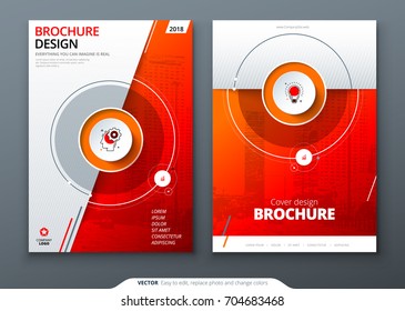 Cover set. Red template for brochure, banner, plackard, poster, report, catalog, magazine, flyer etc. Modern circle shape abstract background. Creative brochure vector concept