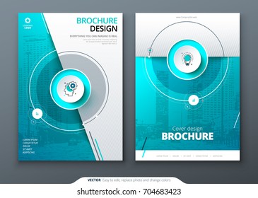 Cover set. Teal template for brochure, banner, plackard, poster, report, catalog, magazine, flyer etc. Modern circle shape abstract background. Creative brochure vector concept