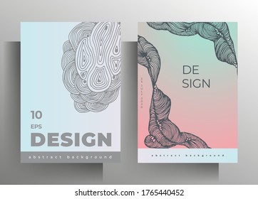 Cover set of templates for book, magazine, brochure, catalog, booklet, poster. Design in pastel colors with hand-drawn graphic texture elements. A4 format. EPS 10 vector.