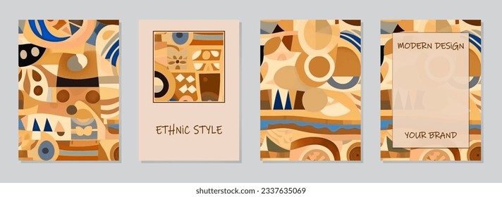 Cover Set, vertikale Vorlagen. Kollektion von geometrischen Aquarellen mit ethnischen Stammesmustern im Stil der Moderne. Minimalismus, abstrakte Kunst des Ostens, Asien, Indien, Mexiko, Aztec, Afrika
