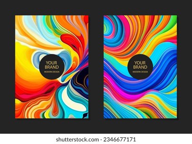 Cover set, vertical templates. Collection of watercolor geometric backgrounds with tribal abstract pattern in ethnic style. Bright exotic palette of colors of the East, Asia, India, Mexico, Aztec