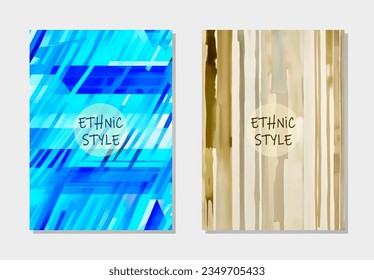 Cover set, vertical templates. Collection of topical watercolor abstract backgrounds with antistress tribal pattern in modernism style, ethnic tones. East, Asia, India, Mexico, Aztec, Africa, Peru.