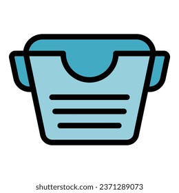 Vector de contorno del icono del paquete de zapatos de cubierta. Protección de pies. Color de la bolsa de seguridad plano