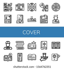cover simple icons set. Contains such icons as Library, Curriculum, Book, Books, Break, Cupping, Bookmark, Drainage, Waiter, Menu, Bible, can be used for web, mobile and logo