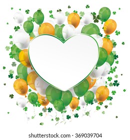 Cover for St. Patrick's Day Sale with banner, balloons, shamrocks and heart. Eps 10 vector file.