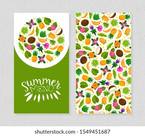 Cover for the summer menu. Vector illustration with green background.