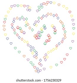 Cover with symbols of gamble. Colored illustration with hearts, spades, clubs, diamonds. Pattern for ads of parties, events in Vegas. 