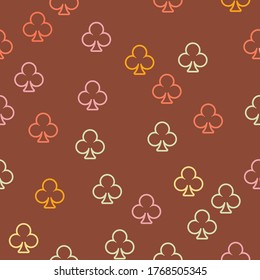 Cover with symbols of gamble. Colored illustration with hearts, spades, clubs, diamonds. Pattern for ads of parties, events in Vegas. 