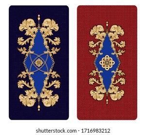 Cover for Tarot cards. Vector design of playing cards with decorative elements and vintage curls.
