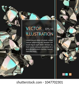 Cover templat with dark background with crystals, crystalline stones. Vector illustrations square format.