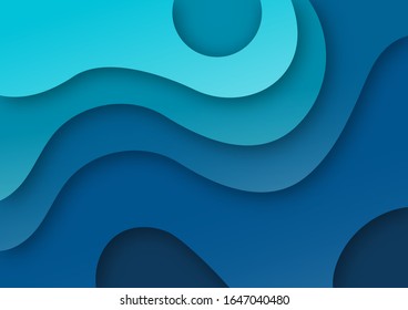 Cover template A4 banners with 3D abstract background with blue paper cut waves. Contrast colors. Vector design layout for presentations, flyers, posters