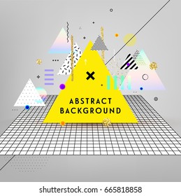 Cover template with abstract hipster and memphis style design elements for placards, posters, banners and flyers. Vector illustration.