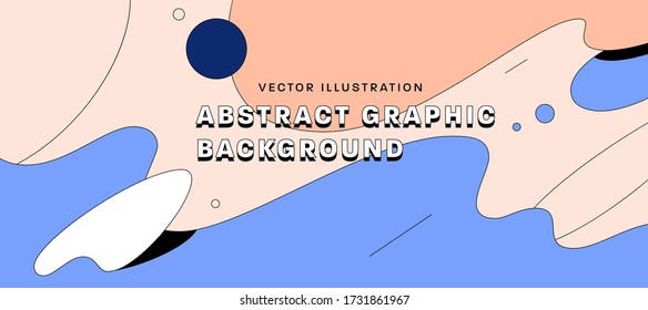 Cover template with abstract liquid fluid geometric shapes flow, 80s memphis bright style flat design elements. Retro art for title pages, banners, flyers and posters. Eps10 vector illustration.