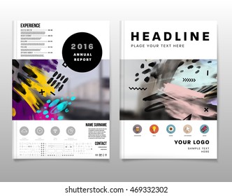 Cover template with abstract watercolor elements for business designs and backgrounds. All aquarelle elements are monochrome and easy to recolor.