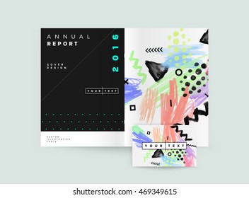 Plantilla de portada con elementos de acuarela abstracta para diseños y fondos empresariales. Todos los elementos acuarelas son monocromos y de fácil recolección.