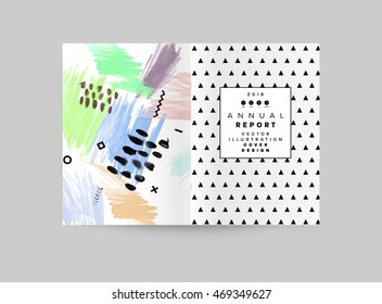 Cover template with abstract watercolor elements for business designs and backgrounds. All aquarelle elements are monochrome and easy to recolor.