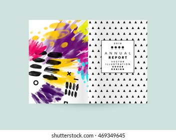 Cover template with abstract watercolor elements for business designs and backgrounds. All aquarelle elements are monochrome and easy to recolor.