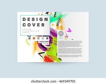 Cover template with abstract watercolor elements for business designs and backgrounds. All aquarelle elements are monochrome and easy to recolor.