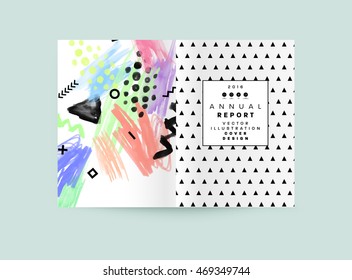 Cover template with abstract watercolor elements for business designs and backgrounds. All aquarelle elements are monochrome and easy to recolor.