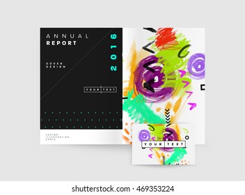 Cover template with abstract watercolor elements for business designs and backgrounds. All aquarelle elements are monochrome and easy to recolor.