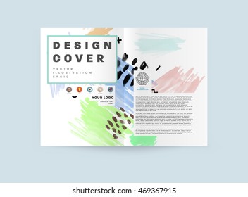 Cover template with abstract watercolor elements for business designs and backgrounds. All aquarelle elements are monochrome and easy to recolor.