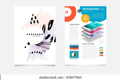 Cover template with abstract watercolor elements for business designs and backgrounds. All aquarelle elements are monochrome and easy to recolor.