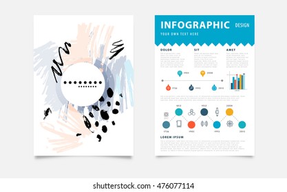 Cover template with abstract watercolor elements for business designs and backgrounds. All aquarelle elements are monochrome and easy to recolor.