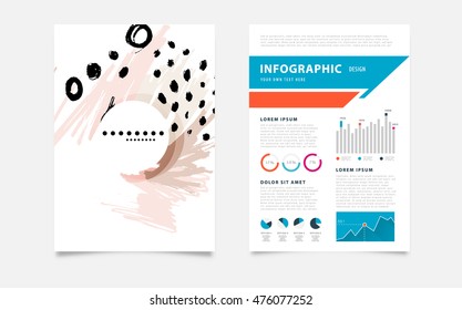 Cover template with abstract watercolor elements for business designs and backgrounds. All aquarelle elements are monochrome and easy to recolor.