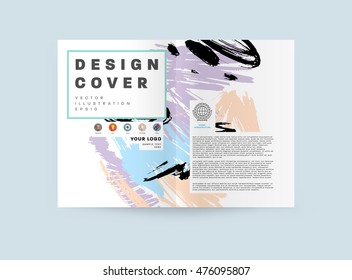 Cover template with abstract watercolor elements for business designs and backgrounds. All aquarelle elements are monochrome and easy to recolor.