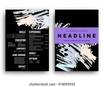 Cover template with abstract watercolor elements for business designs and backgrounds. All aquarelle elements are monochrome and easy to recolor.