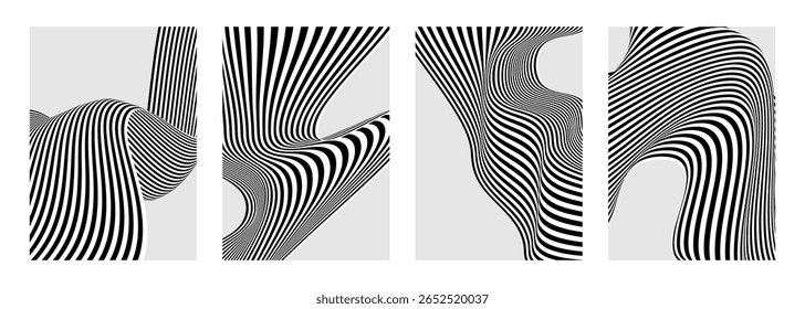 cover template with black and white line art dynamic patterns
