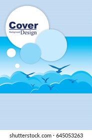 Cover template with blue sky and flying birds for book, brochure, report or poster.