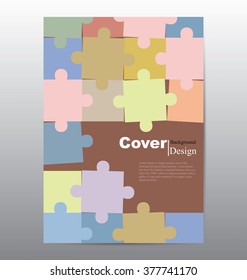 Cover template for book, brochure, report or poster in vector with colorful jigsaw design.