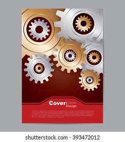 Cover template for book, brochure, report or poster with gears background for technology concept.