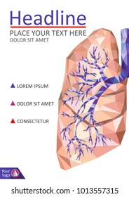 Cover template for books, banner, journal. Human realistic lung and trachea in low poly. Half lung. Vector.
