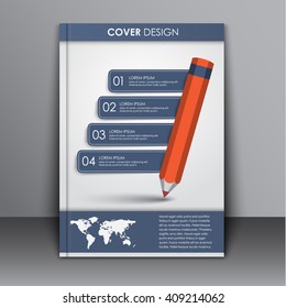 Cover Template, brochures red pencil and ribbons for information. Template   for the report, business, printing and advertising. Vector illustration