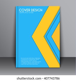 Cover Template, brochures for the report, and print advertising. Template  in the style material design with blue and yellow elements in the form of arrows. Vector illustration