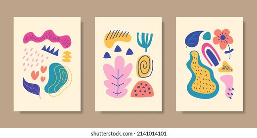 Colección de plantillas de carátula con formas orgánicas dibujadas a mano. Ilustración del vector
