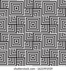 Cover template design with black and white geometric pattern. Seamless square background.
