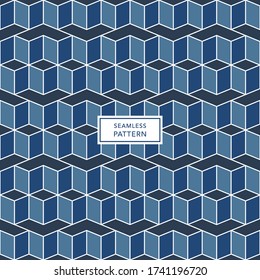 Cover template design with blue and white geometric pattern. Seamless background.