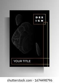 Cover template design for book, magazine, booklet, brochure, catalog. Hand-drawn graphic elements in black and gold. Vector 10 EPS.