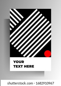 Cover template design for book, magazine, brochure, catalog, textbook. Geometric black, red and white pattern. Vector 10 EPS.