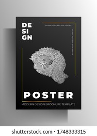 Cover template design for book, magazine, booklet, catalog, poster. Hand-drawn graphic elements and gold frames on a black background. Vector 10 EPS.